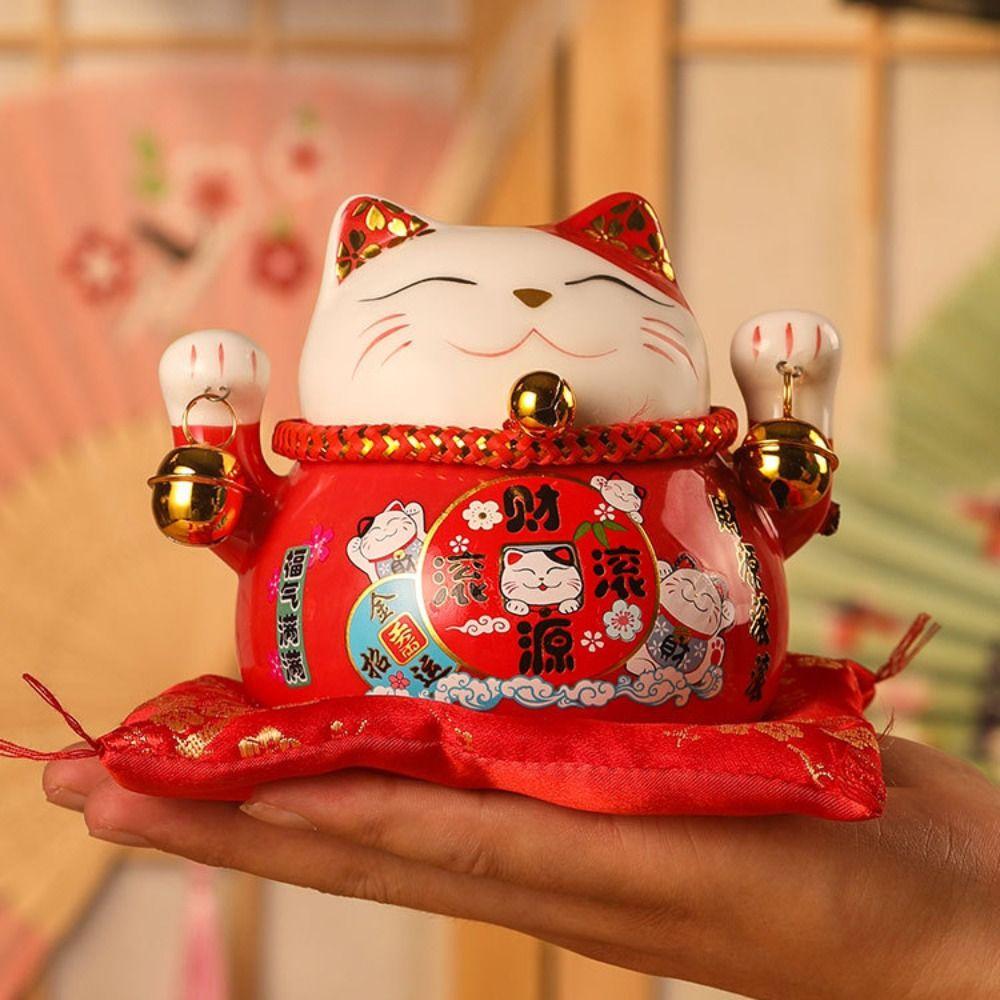 Bell Fortune Cat Piggy Bank Ceramic Desktop Decoration Crafts Cat Money Bank Opening Gift