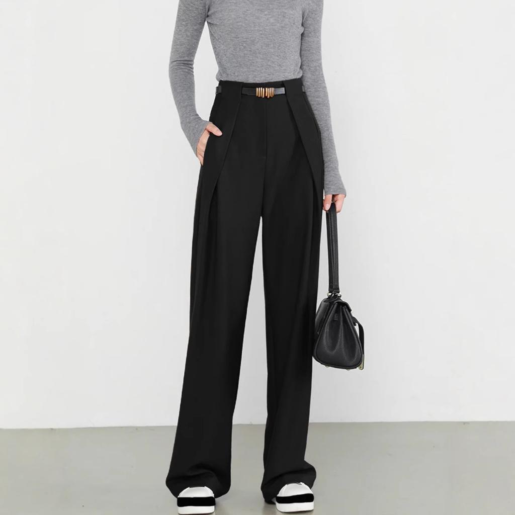 European and American new lazy style high-end suit pants, high-waisted loose wide-leg pants, fashionable simple and casual straight-leg pants