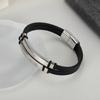 Simple Stylish Smooth Wristband With Engraved Letters Made Of Stainless Steel Double-layer Woven Leather Bracelet
