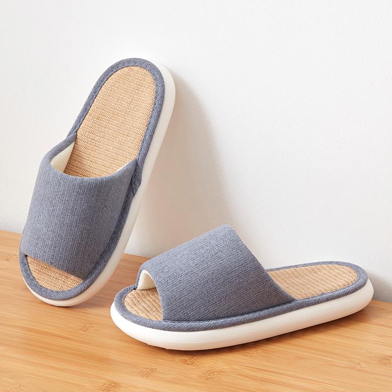 Four Seasons Linen Slippers Women's Home Spring and Autumn Thick Bottom Non-slip High-value Cotton and Linen Slippers Indoor Home Men