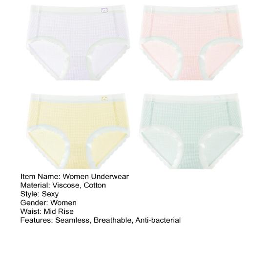 4 Pcs Women's Cotton Underwear Seamless Mid-Waist Briefs No Show Full Coverage Stretch Panties Wave Edge Female Underpants