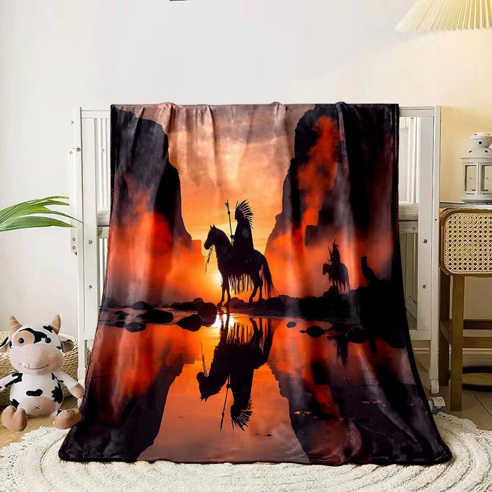 Warriors at Sunset Landscape print blanket soft and cozy perfect for the living room bed sofa or a nap,gift