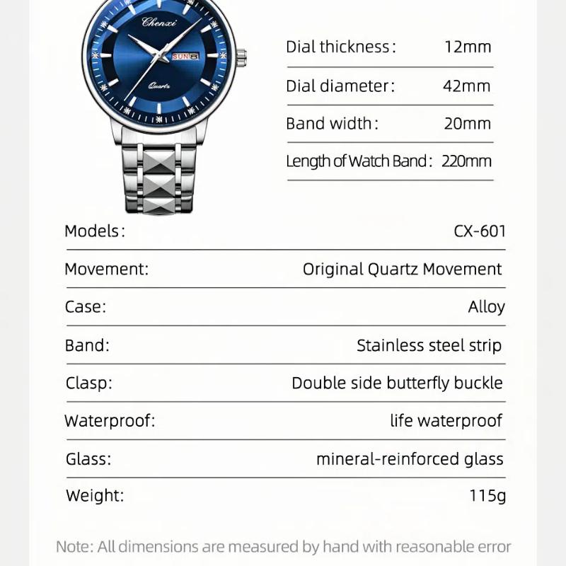 Men's Dual Calendar Dial Fashion Trend Quartz Watch Calendar Night Light Waterproof Watch