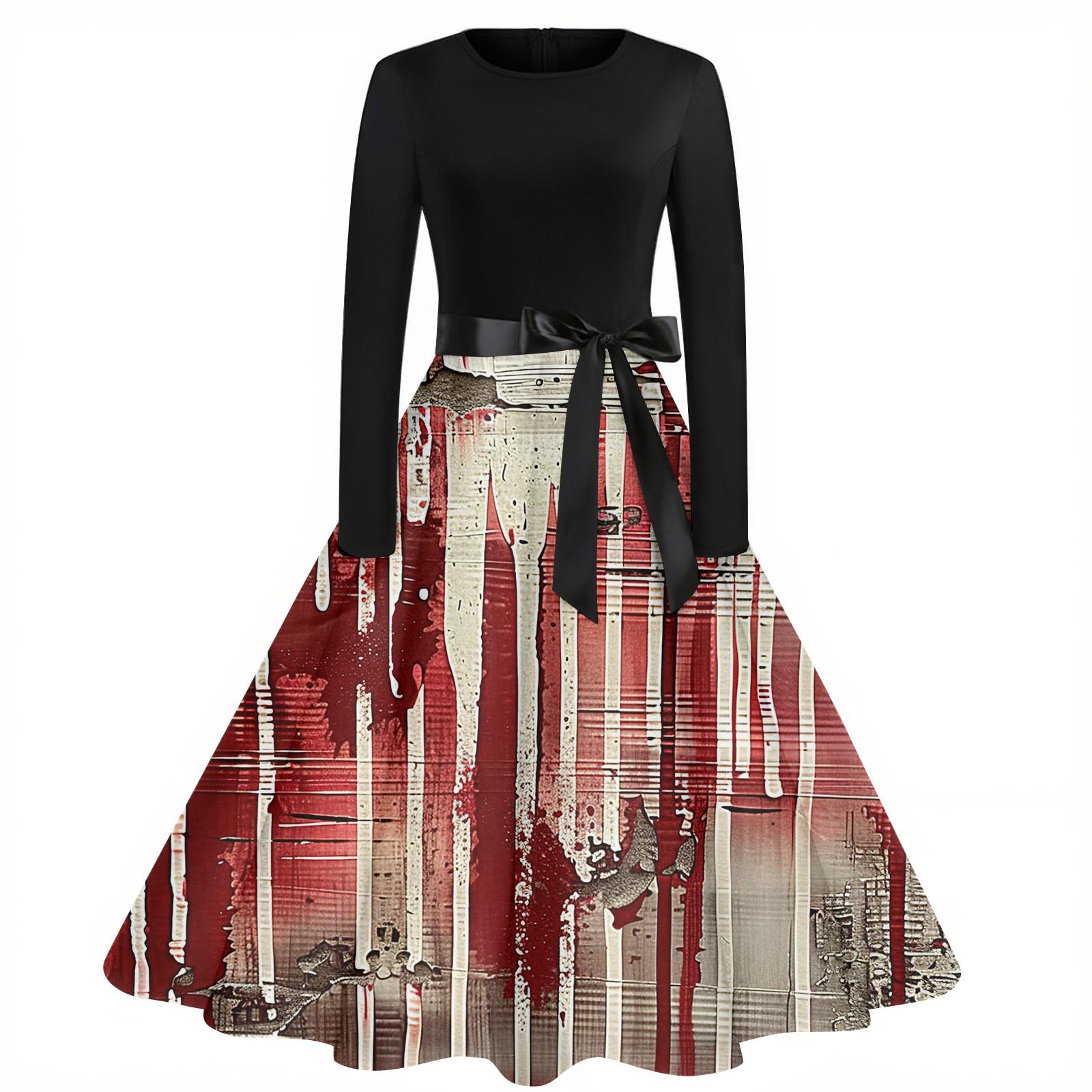 

Женское модное винтажное платье с длинным рукавом и круглым вырезом с принтом на Хэллоуин для вечеринки L