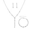 Stříbrná vodní diamantová šperková sada: Dámské náušnice, náhrdelník a náramek - Jednoduché třídílné svatební doplňky