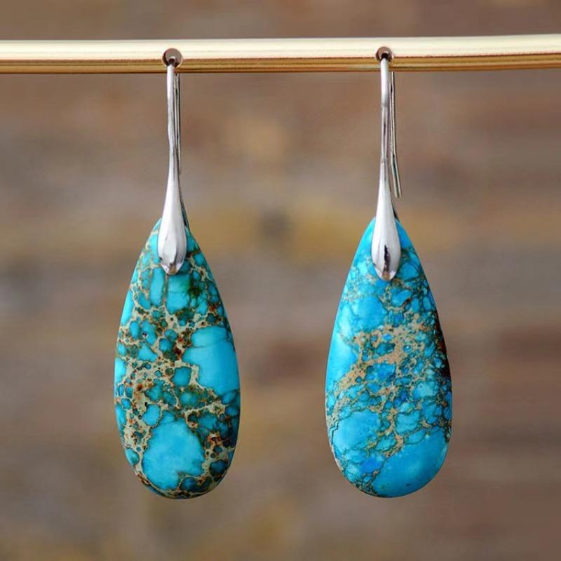 Bohemian Natural Stone Imperial Stone Drop Pendant Earrings