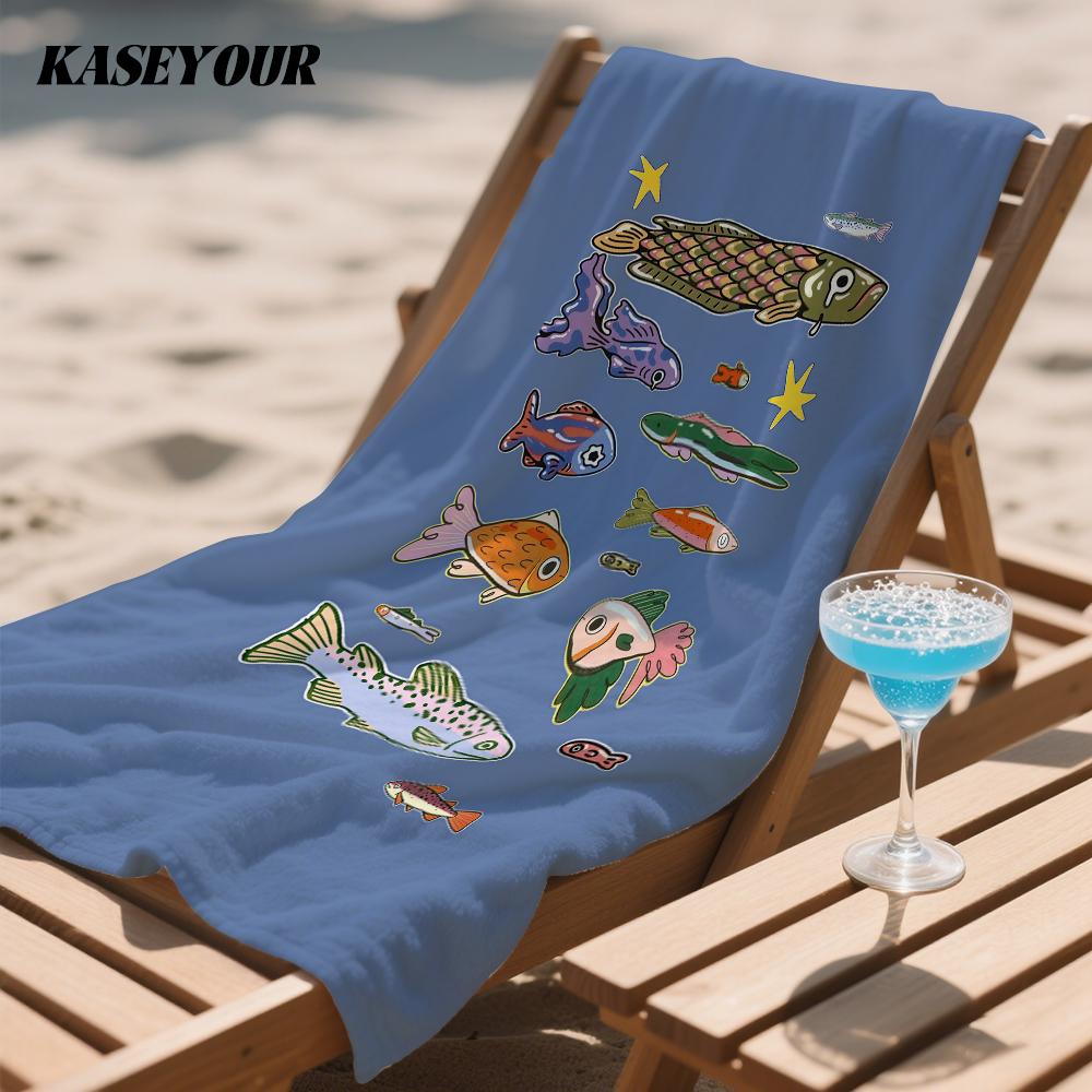Vintage Bunter Fisch Doodle Übergroßes Mikrofaser Strandtuch Sandfest Schnelltrocknend, Saugfähig für Schwimmbad Reisen Camping