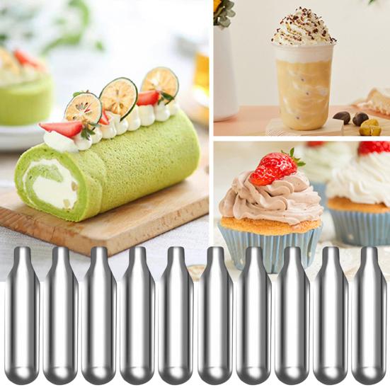 10Pcs Cream Chargers for Whipped Cream Dispensers 8.5g Nitrous Oxide Stainless Steel