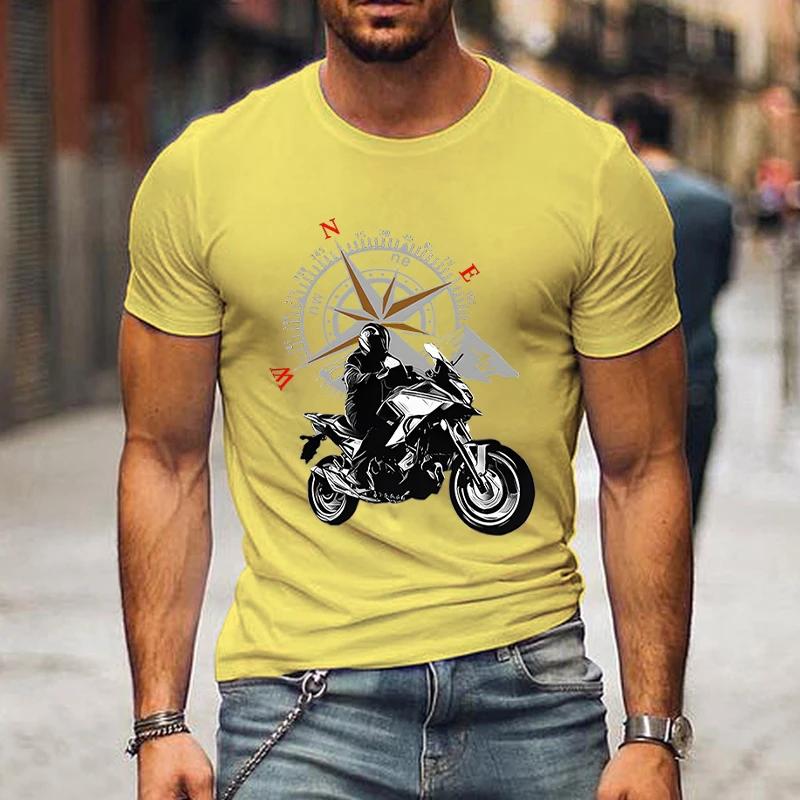 

Футболка с рисунком горного мотоцикла и компаса, мужская футболка с забавным принтом, модная футболка Harajuku, свободные мужские брендовые футболки с изображением мотоцикла XXXXXL жёлтый