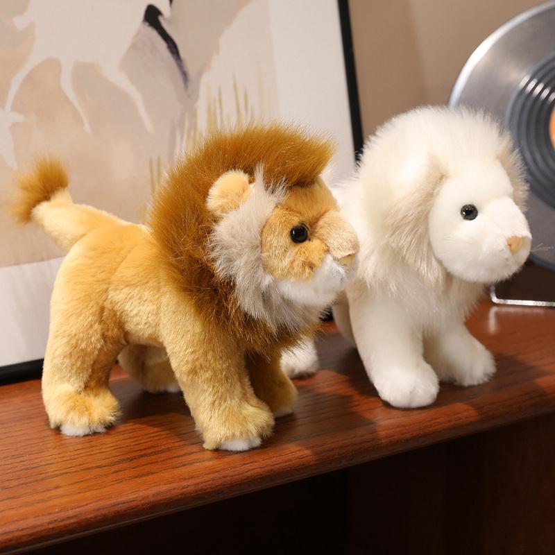 New Simulated Lion Stuffed Plush Toys Jungle Animal Brown White Lion Plushies Dolls Desktop Ornament Kids Favors Birthday Gifts