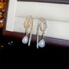 Inlaid Crystal Imitation Pearl Waterdrop Tassel Long Personality Geometry Dangle Earrings for Women Korean Fashion Jewelry