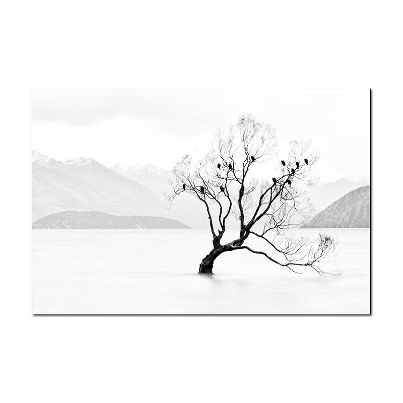 Minimalist Black White Modern Photo Wall Art Canvas Print Poster Winter Nature Sight Picture for Living Room Home Decor Cuadros