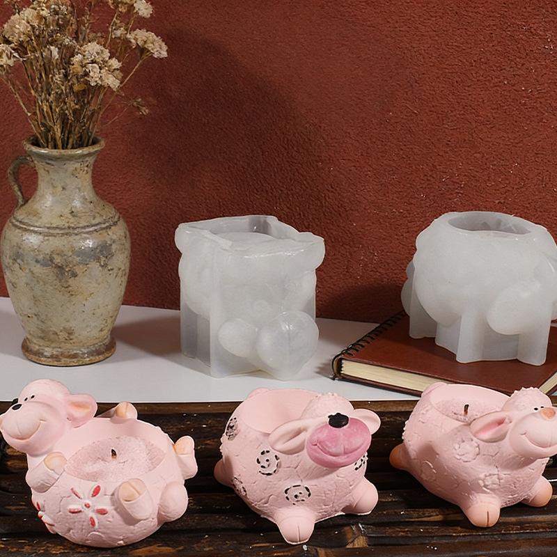 Sheep Flower Pot Candle Silicone Mold Diy Sheep Gypsum Resin Aromatherapy Candlestick Decor Handmade Cute Animal Creative Crafts