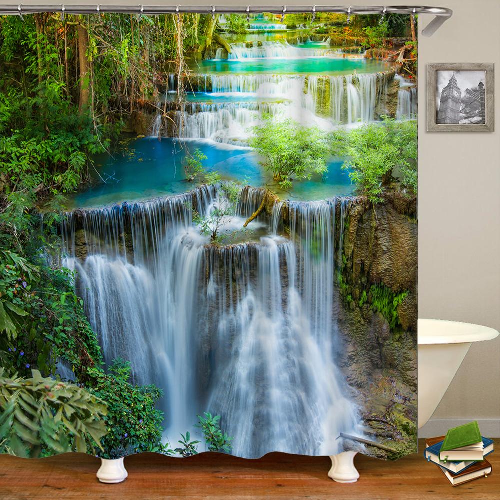 Natuur Bos Douchegordijn Waterdicht Badkamer Scherm Bomen Landschap Gordijnen Polyester Stof Huisdecoratie Badkamer Gordijnen