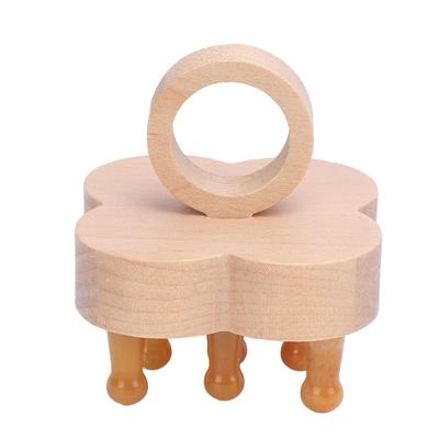 Scalp Massager Wooden Stone Polished Teeth Scalp Massage Tool Ergonomic Portable Four Leaf Clover