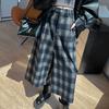Pantaloni da donna in pile a quadri a gamba larga invernali casual dritti