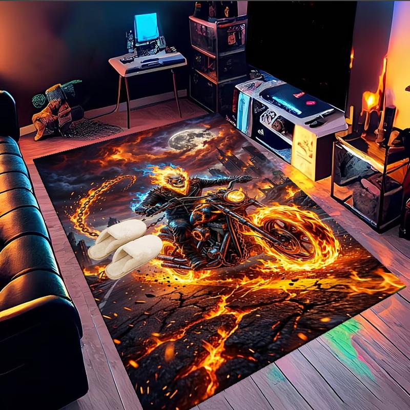 Ghost-Rider On Fire Area Rug Suitable for Indoor And Outdoor,Carpets for Kitchens, Homes, Offices, Living Rooms,Home Decor,Christmas Gift