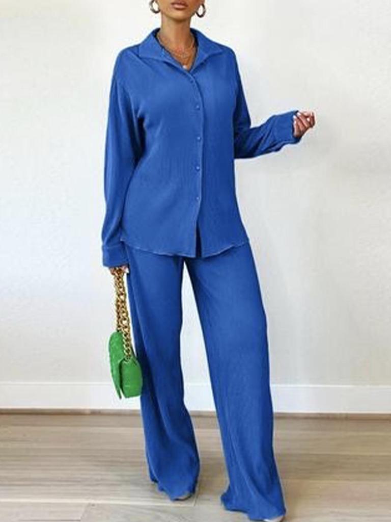 Elegant European & American Women's Solid Color Long Pants Two-Piece Set