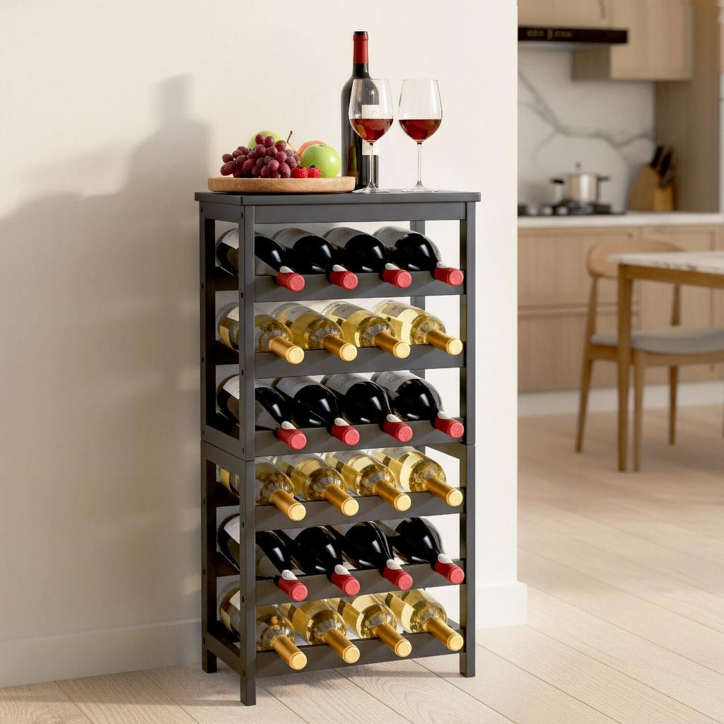 24 Bottle Detachable Wine Rack, 6-Tier Wine Bottle Holder,Solid Bamboo Wood Freestanding Floor Display Wine Storage Shelves with Table Top, for