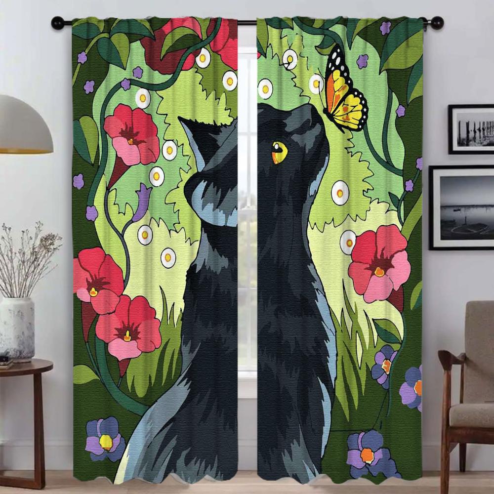 Set Of 2 Elegant Room Curtains Camera Cat Tulle Bedroom Curtain Anti Mosquito Shades Partition Living Darkening For Made Polyester