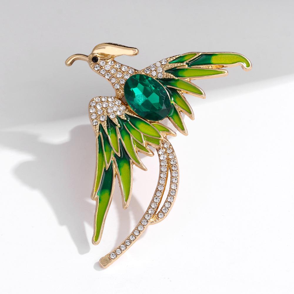 Colorful Phoenix Reborn Ashes Red Green Crystal Rhinestone Enamel Brooch Pins Party Wedding Girl Gifts