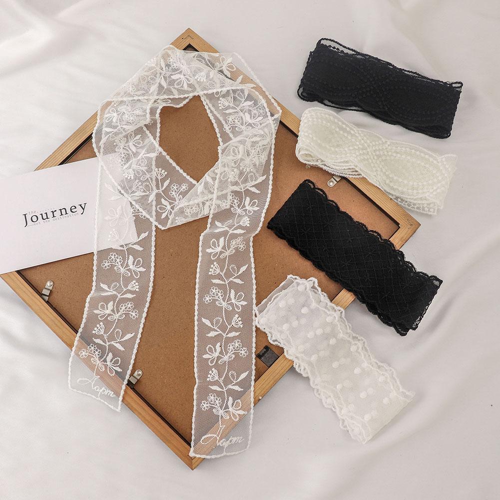 2026 New Ins Vintage White Lace Long Silk Scarf Women's Neck Scarf Y2k Narrow Hair Band Ribbon Head Wrap Decoration