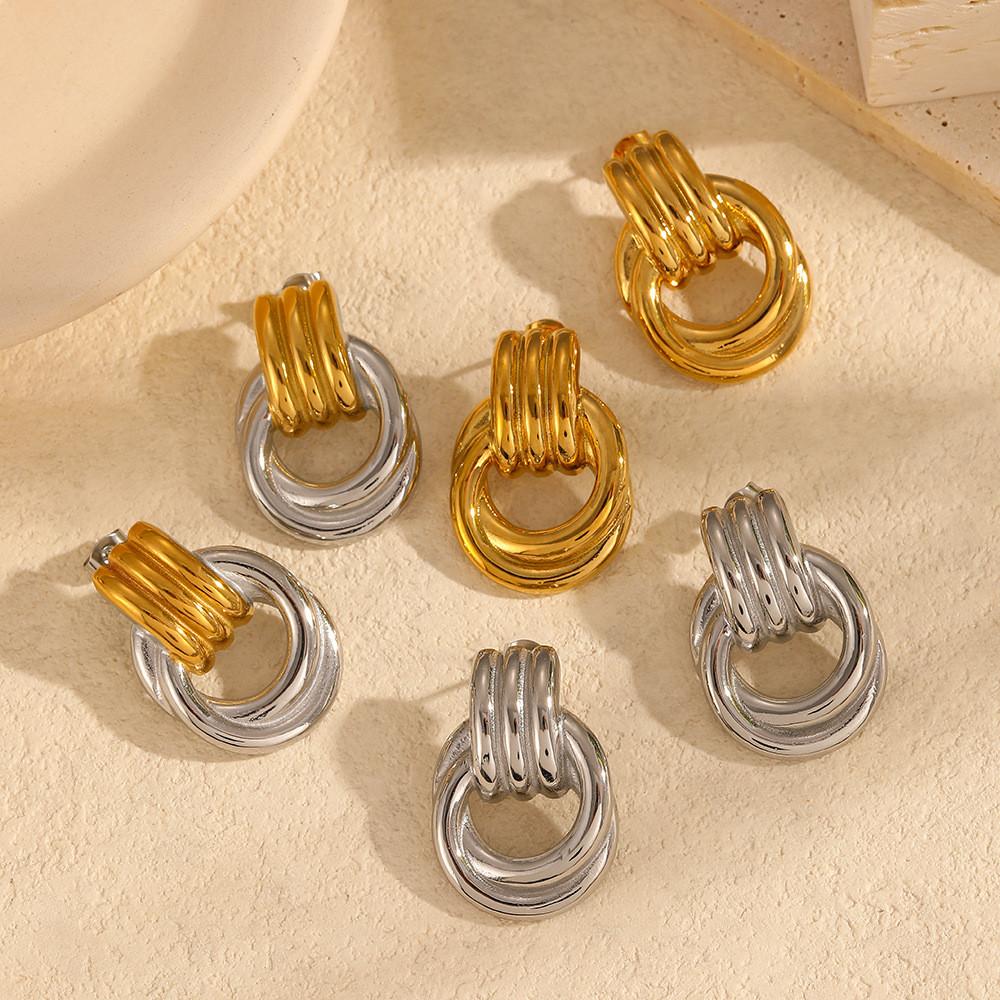 Geometric Stainless Steel Earring Jewelry With Electroplated Finish For Stylish Ladies