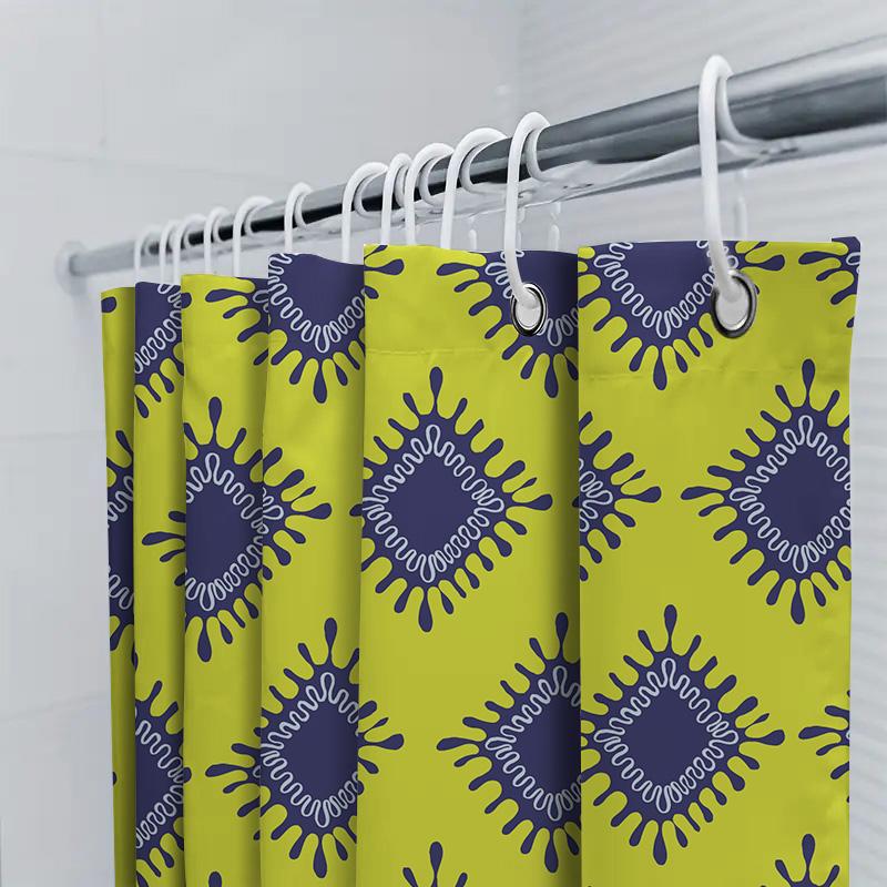 Bright Yellow Blue Waterproof Shower Curtain Modern Sunburst Print Decorative Bath Accessories 180X243Cm (71 X 96)
