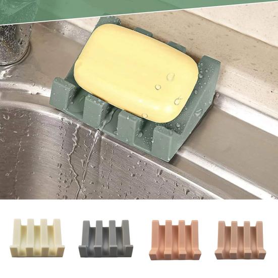 Soap Holder Tilt Design Non-slip Waterproof Flexible Space-saving Self Draining Silicone Kitchen Countertop Soap Rack for Bathroom