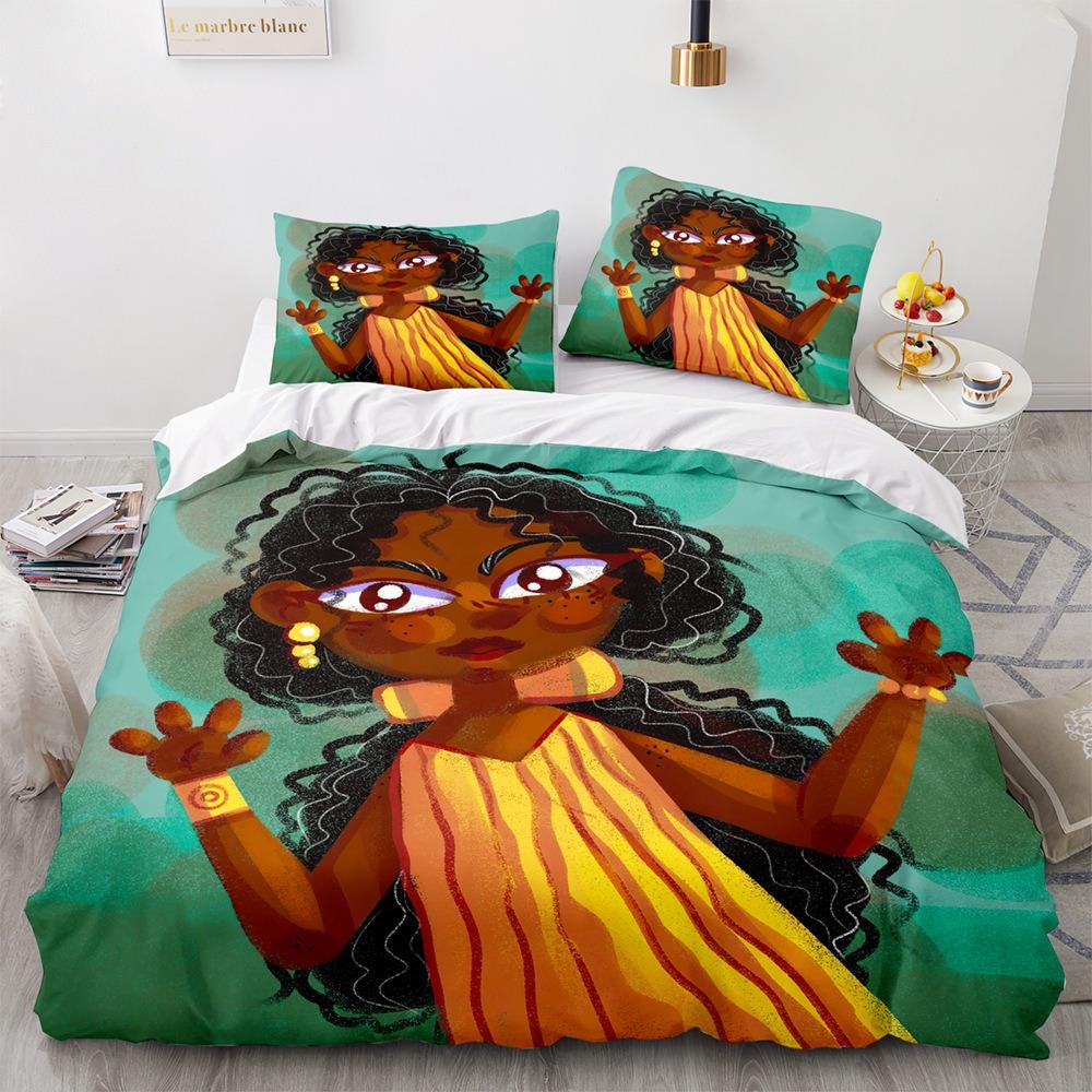 African Girls Bedding Sets Quilt Bed Cover Comforter Duvet Cover Pillow Case 2-3 Pieces Sets Kids Adult Bedroom Decoration