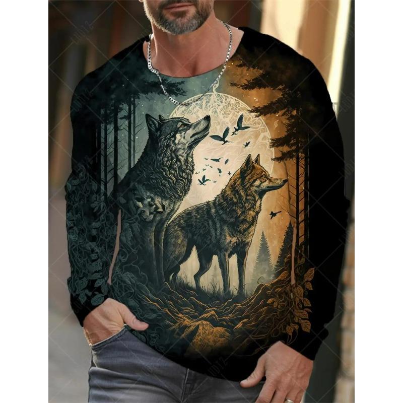 Populární tričko Animal Wolf Series 3D potištěné pánské streetwear Top oblečení Neformální trička s dlouhým rukávem a výstřihem