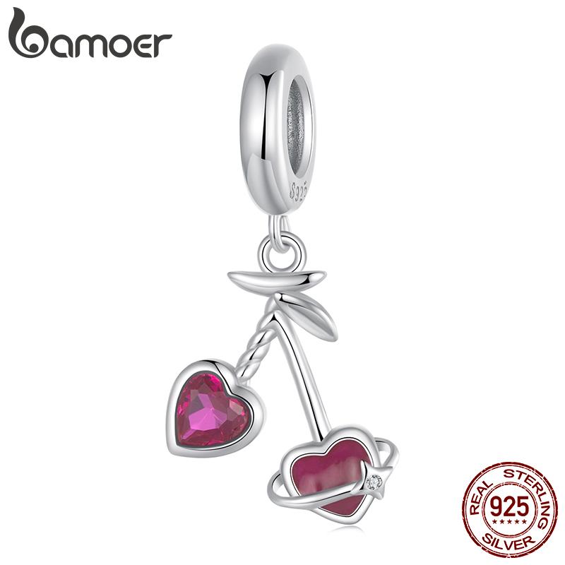 

BAMOER 925 пробы стерлингового серебра Forever Love Heart Charm Red Cherry Подвеска Открывающаяся бусина Love Fit Браслет Ожерелье DIY Подарок для семьи 2.4*1.2cm серебряный