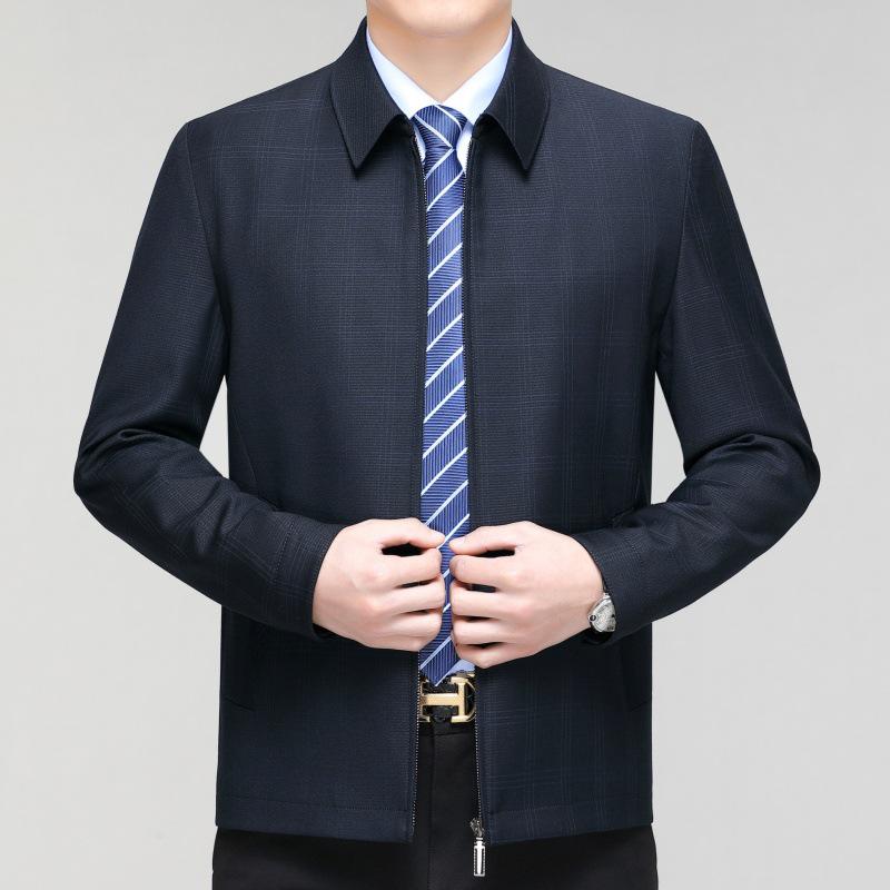 Men's Wool Plaid Lapel Jacket: Spring/Autumn Middle-Aged Business Casual, Loose Fit, Dad's Wear