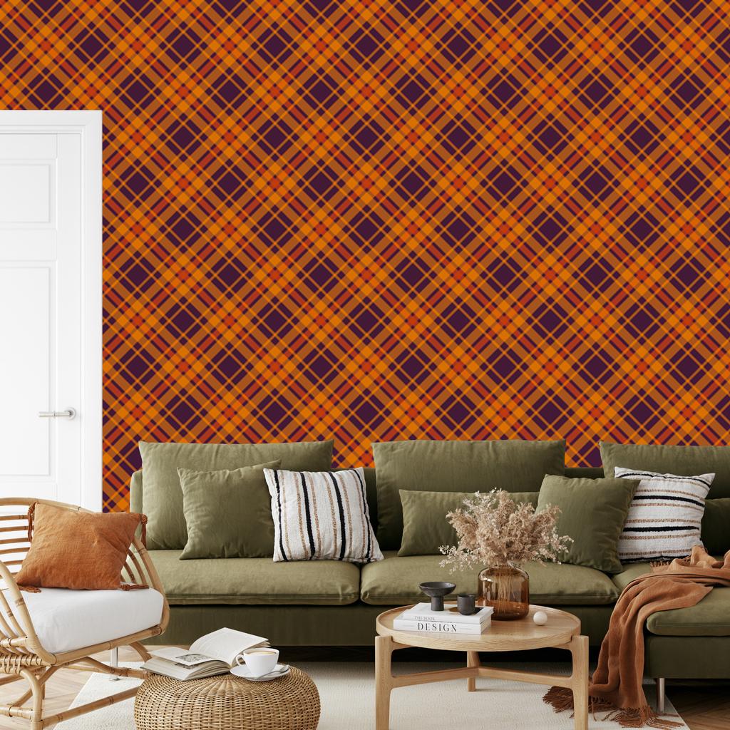 Halloween Plaid Wallpaper Orange and Red 50x1000