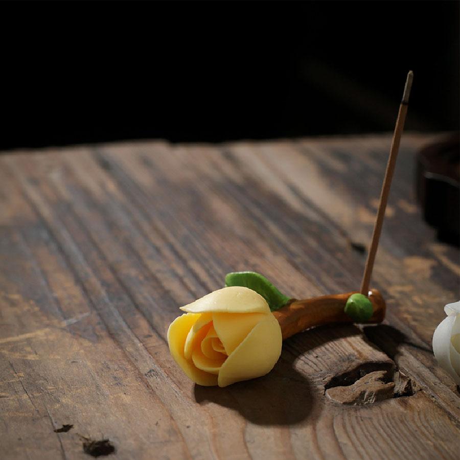 Ceramic handmade magnolia flower bud incense holder, tea ceremony incense burner, Zen indoor simulated flower decoration