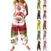 Women's Cute Printed Casual Loose Retro Overalls Cotton And Linen Jumpsuit