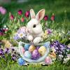 Easter Bunny Garden Stakes Outdoor Decor, 2D HD Printing Acrylic Rabbit & Colorful Eggs Ornaments with Weatherproof Design, Easy-Insert Spike