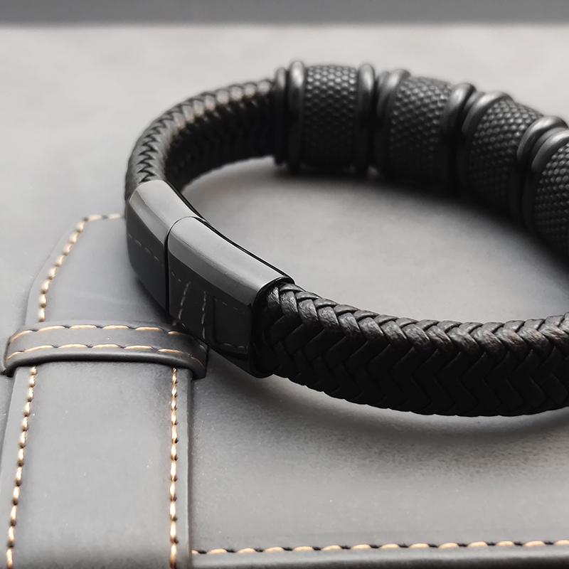 New Classic Men's Leather Bracelet Hand-woven Multi-layer Combination Stainless Steel Accessory Fashion Charm Jewelry Wholesale