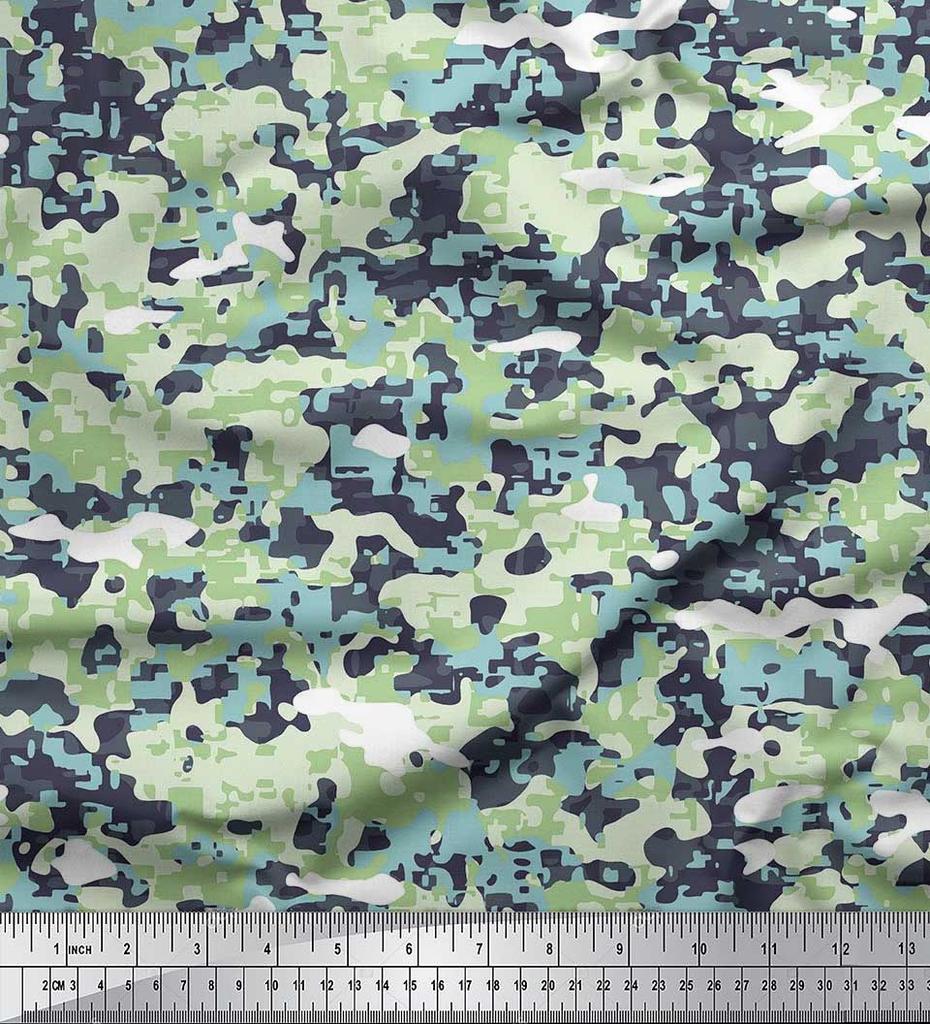 Soimoi Japan Crepe Satin Fabric Two Tone With White Camouflage Print Fabric by the metre 42 Inch