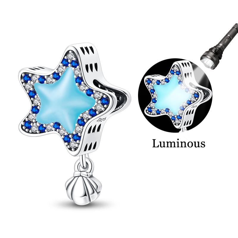 925 Silver Luminous Blue Ocean Series Octopus Starfish Charms Beads For Women Fit Bracelet DIY Jewelry Gifts