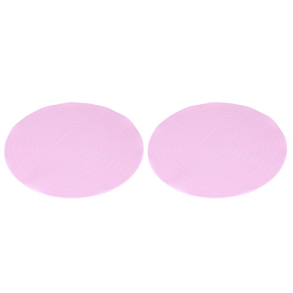 2PCS NonStick Round Silicone Dough Rolling Mat Baking Pastry Pad Sheet Liner for Cake Turntable Stand