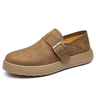 New Buckle Designer Loafers for Men Solid Color Light Breathable Cow Leather Shoes Man Soft Sole Fashion Casual Shoes Male