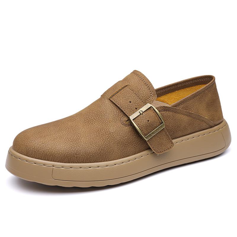 New Buckle Designer Loafers for Men Solid Color Light Breathable Cow Leather Shoes Man Soft Sole Fashion Casual Shoes Male