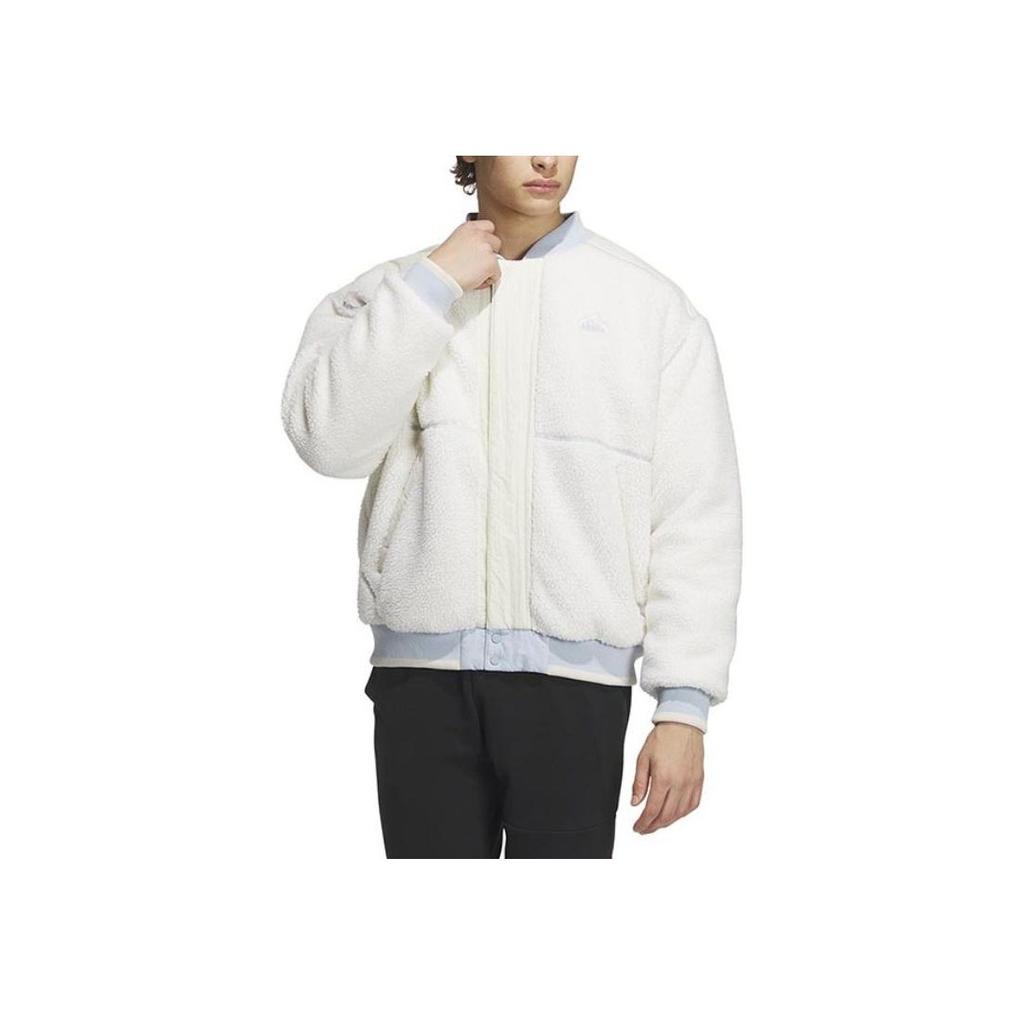 Adidas Fleece Collegiate Padded Jacket With Letter Logo Embroidery And Color Block Men Outerwear Pink White IL8917