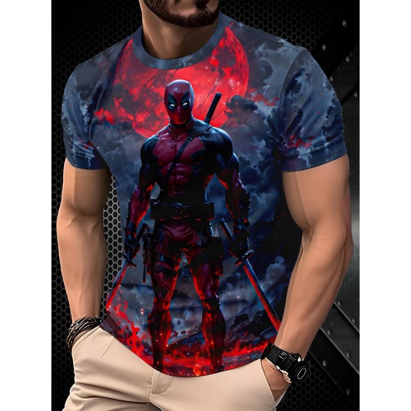 Men's Cartoon Iron Man Pattern 3D Embroidery Summer Quick-Dry Breathable Casual Round-neck Short-Sleeve T-Shirt