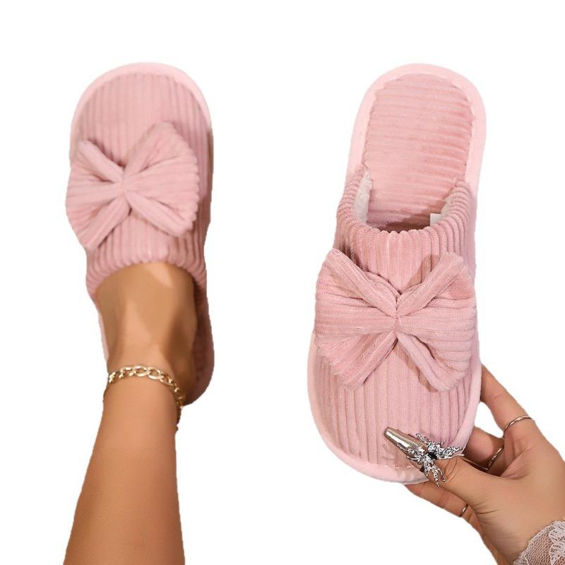 Cotton Slippers Autumn Winter Couple Bow Cotton Slippers Home Indoor Warm Cotton Slippers for Men and Women.
