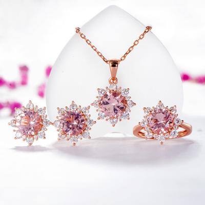 Women Cubic Zirconia Snowflake Pendant Necklace Stud Earrings Ring Jewelry Set