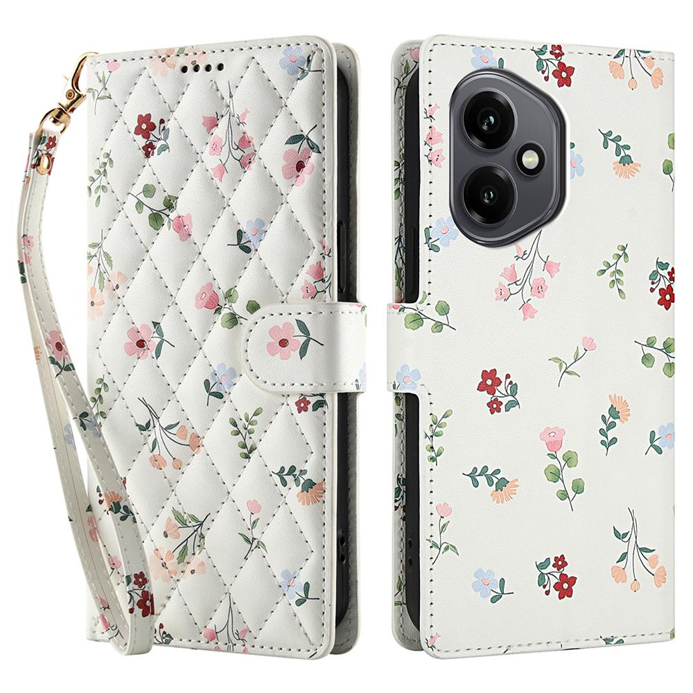 Für Honor 400 5G (Global) Brieftasche Hülle Rhombisches Blumendesign Leder Klapphandyhülle mit Riemen