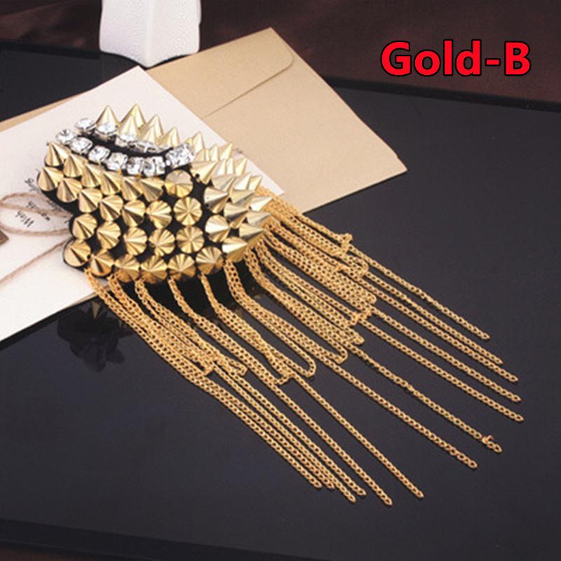 2PCS Jacket Vintage Brooch Accessories Club Tassel Chain Epaulette Rivet Shoulder Badges Pin Style Fashion Evening Party Decors