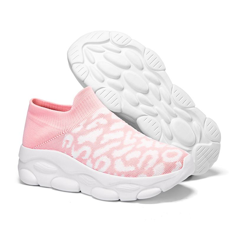 

Women Fashion Knitted Shoes Breathable Mesh Casual Sports Shoes Slip-on Platform Shoes for Walking Traveling Anti-slip Loafers 42 рожевий